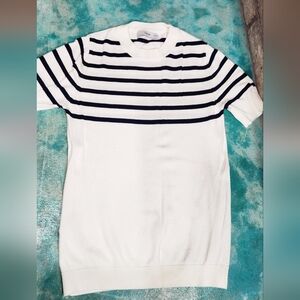 Mango Striped Navy and White Crew Neck Sweater Tee, Small.
